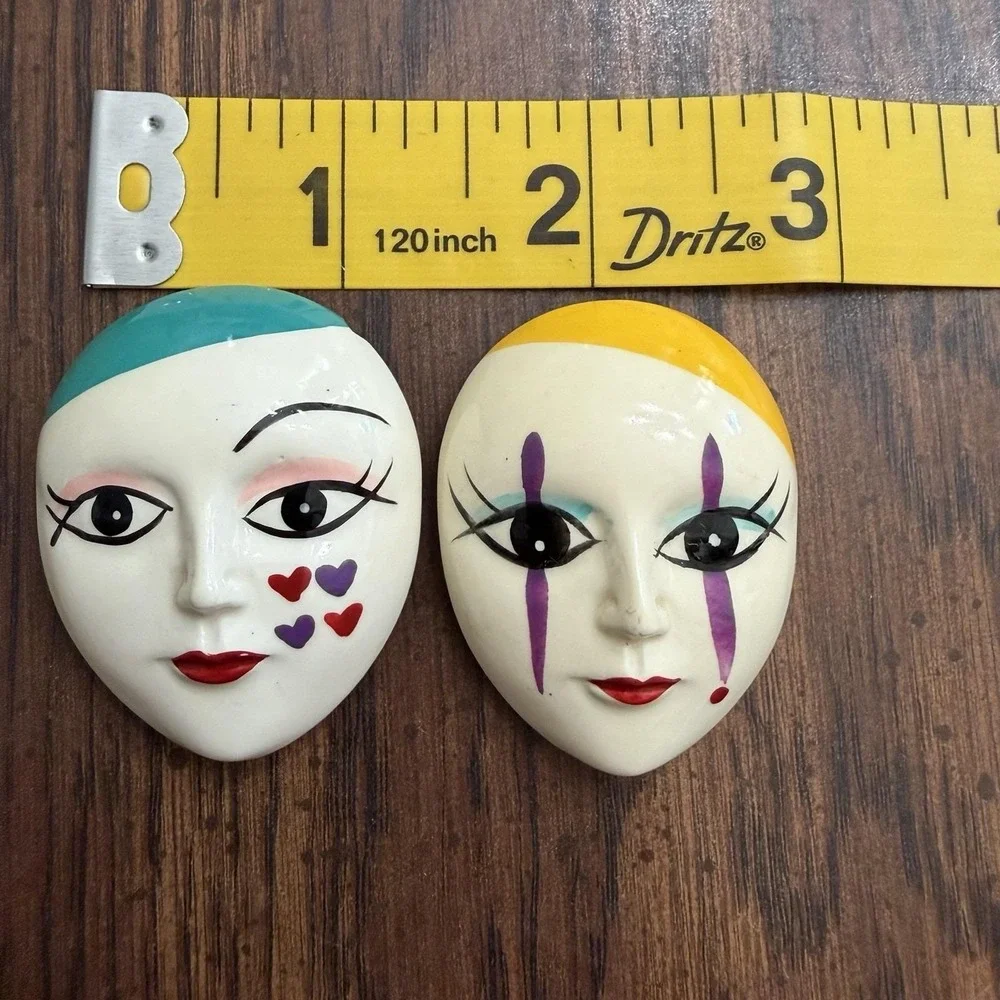 Vintage 1980s Theatrical Face Mask Magnets Set Of 2 Hearts Teardrops